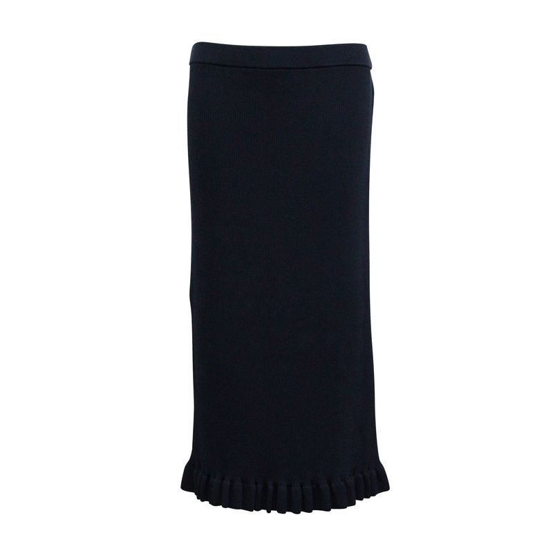 Michael Kors Ruffle Hem Midi Skirt In Navy Blue Viscose